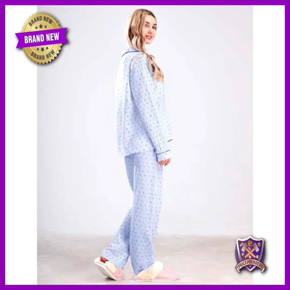 Women's Cotton Gauze Pajama Set Long Sleeve Button Up Shirt Pants